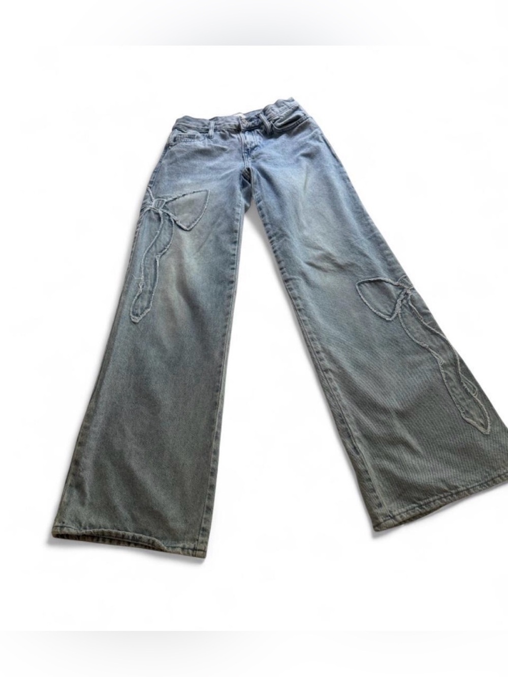 PacSun Light Blue Wide Leg Jeans with Bow Stitch Detail